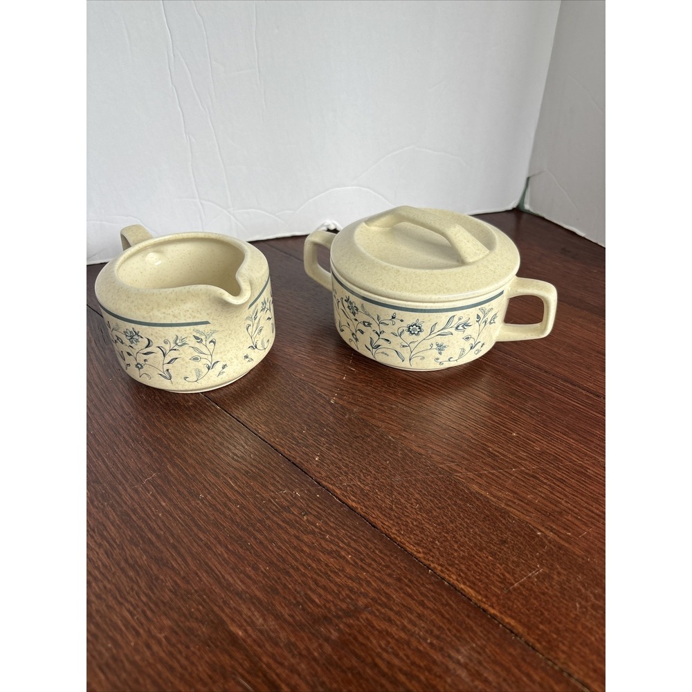 Vintage Lenox Temper-Ware Blue Breeze Creamer And Sugar Bowl With Lid